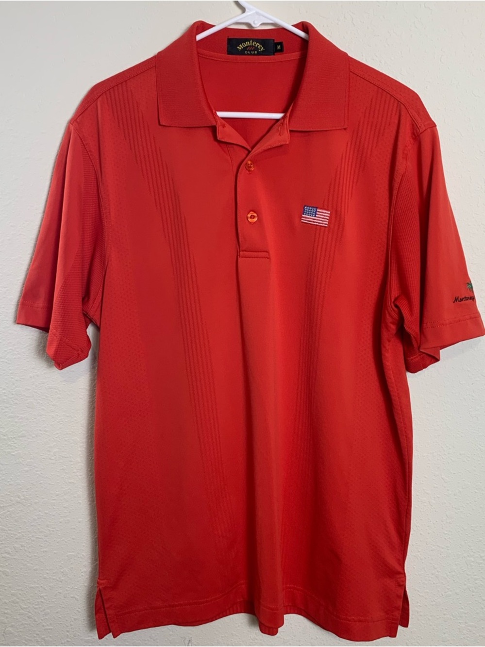 Monterey Club Red Short-Sleeve Polo with Flag Embroidery Golf Medium Preppy